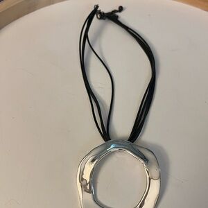 Vintage Chicos Silver Pendant Necklace with Black Cord